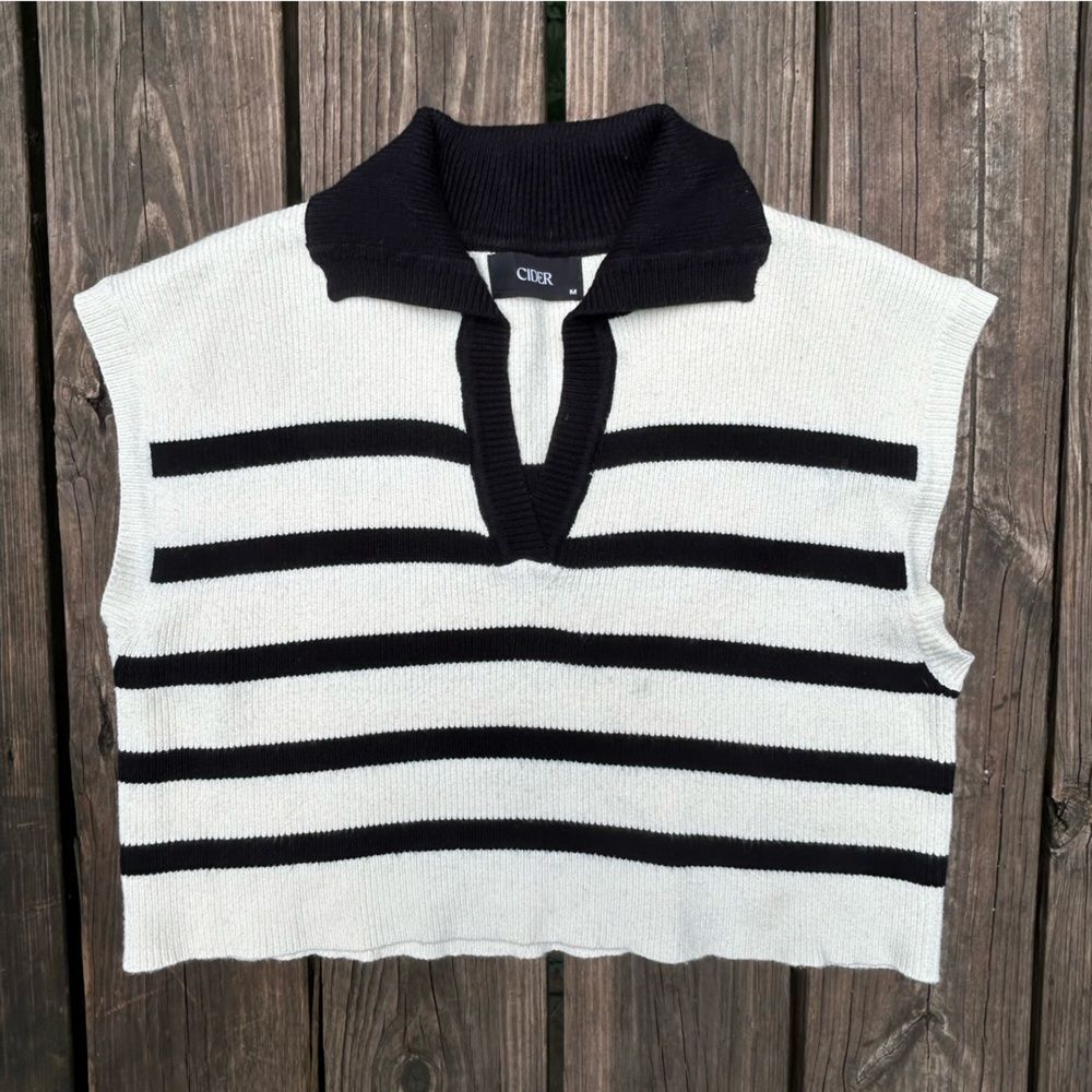 Cider Sleeveless Knit Striped Collared Sweater Vest Tank